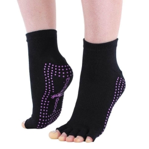 Hoopomania "Half Toe" anti-slip yoga socks with rubber studs, black