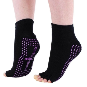 Hoopomania "Half Toe" anti-slip yoga socks with rubber studs, black