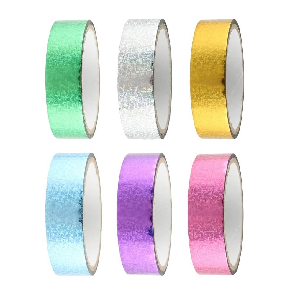 ⭐ Kit x6 Cinta adhesiva metalizada decorativa 12mm x 5mts Color Multicolor  Diseño Metalizada